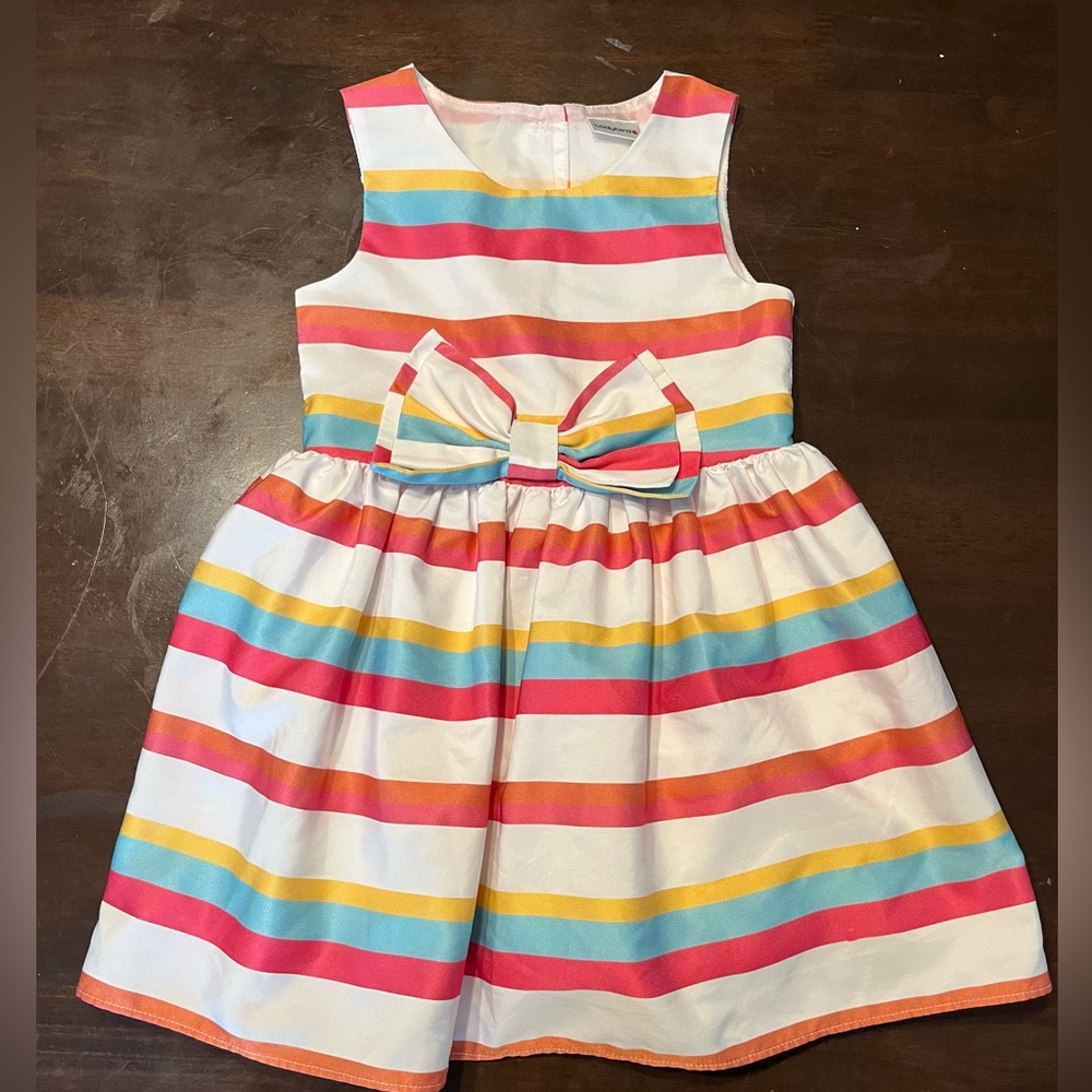 Pre-loved Ladybird now front, multicolor stripe dress. Toddler size 2-3 years.